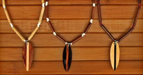 Charming Shark Surfboard & Wood Bead Necklace