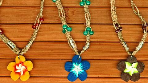 Charming Shark Braided and Beaded Fimo Flower Necklace